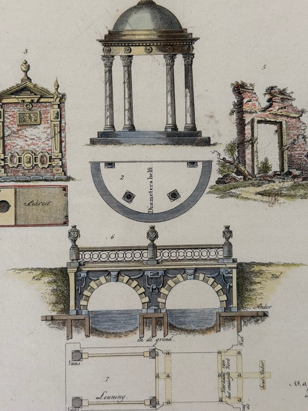 Four Dutch Architectural Engravings showing bridges, 1802