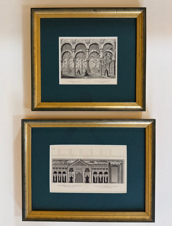 Pair of engravings of grand European interiors