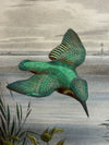 19th century Kingfisher etching in brass frame