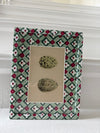Antique egg prints in green/red art paper frames