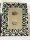 Antique egg prints in green/red art paper frames